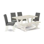 HomeStock 6-Pc Rectangle Natural Oak Finish Solid Wood Top Dining Table with 1-Bench, 4-Chairs