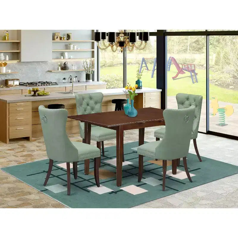 Set da pranzo rettangolare marrone da 5 pezzi per 4 persone con sedie in similpelle