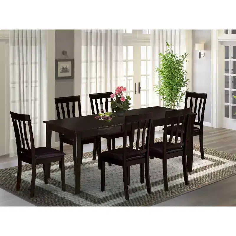 Set da Pranzo Rotondo da 7 Pezzi in Legno con Poltrone in Similpelle, 6 Posti a Sedere