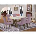 Set da pranzo rettangolare marrone da 7 pezzi per 6 persone con poltroncine imbottite in similpelle