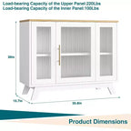 Credenza a buffet con anta in vetro scanalato bianco, larghezza 35,8", maniglia dorata, ripiano regolabile — Montaggio per 1 persona
