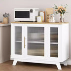 Credenza a buffet con anta in vetro scanalato bianco, larghezza 35,8", maniglia dorata, ripiano regolabile — Montaggio per 1 persona