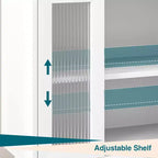 Credenza a buffet con anta in vetro scanalato bianco, larghezza 35,8", maniglia dorata, ripiano regolabile — Montaggio per 1 persona
