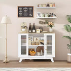 Credenza a buffet con anta in vetro scanalato bianco, larghezza 35,8", maniglia dorata, ripiano regolabile — Montaggio per 1 persona