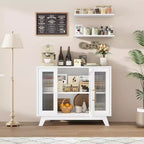 Credenza a buffet con anta in vetro scanalato bianco, larghezza 35,8", maniglia dorata, ripiano regolabile — Montaggio per 1 persona