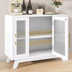 Credenza a buffet con anta in vetro scanalato bianco, larghezza 35,8", maniglia dorata, ripiano regolabile — Montaggio per 1 persona