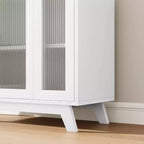 Credenza a buffet con anta in vetro scanalato bianco, larghezza 35,8", maniglia dorata, ripiano regolabile — Montaggio per 1 persona
