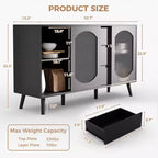 Credenza da buffet nera con ante in vetro scanalato, 3 cassetti, 2 ripiani