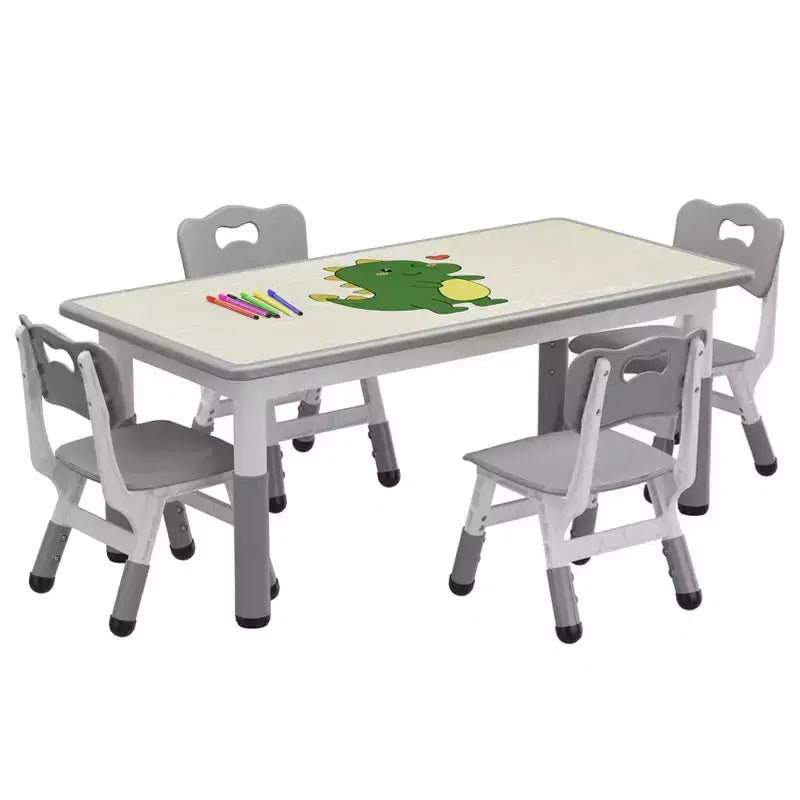 Set marrone/grigio tavolo e 4 sedie per bambini, regolabile in altezza, età 3-10 anni, 4 posti