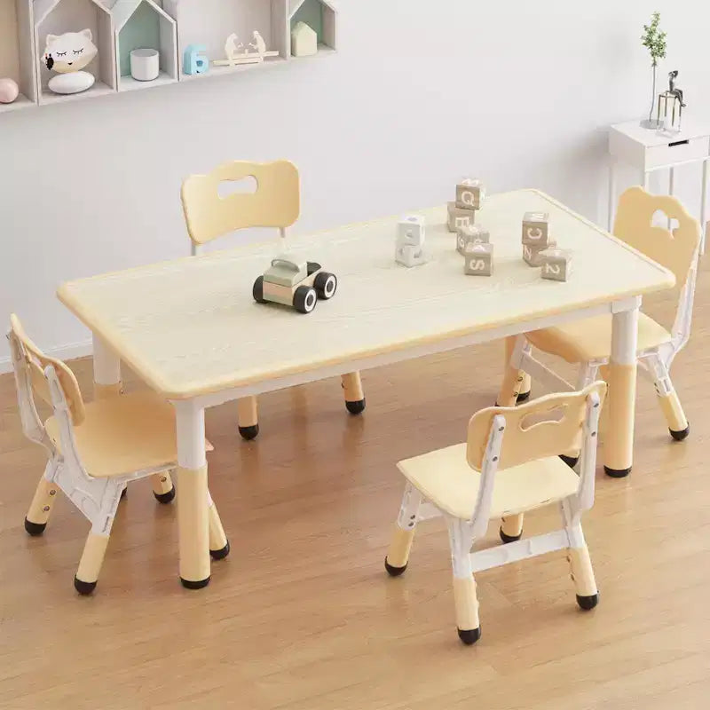 Set marrone/grigio tavolo e 4 sedie per bambini, regolabile in altezza, età 3-10 anni, 4 posti