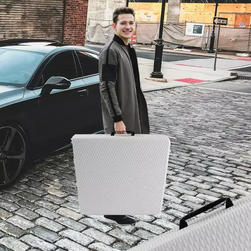 Tavolo Pieghevole in Rattan da 120 cm, Marrone/Bianco, 4 Posti
