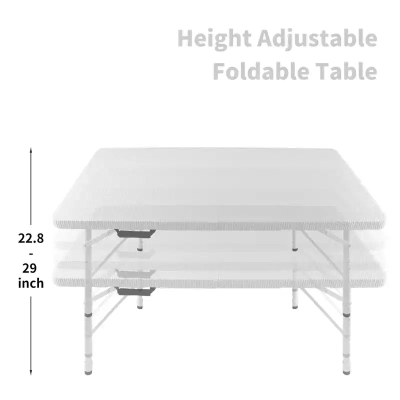 Tavolo Pieghevole in Rattan da 120 cm, Marrone/Bianco, 4 Posti