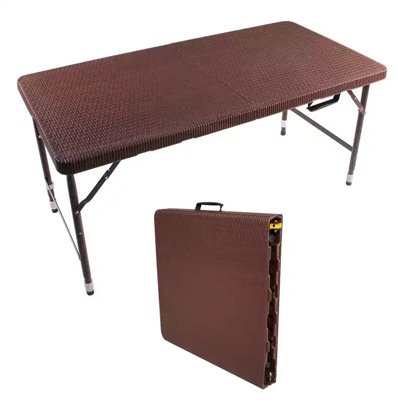 Tavolo Pieghevole in Rattan da 120 cm, Marrone/Bianco, 4 Posti