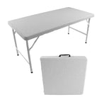 Tavolo Pieghevole in Rattan da 120 cm, Marrone/Bianco, 4 Posti
