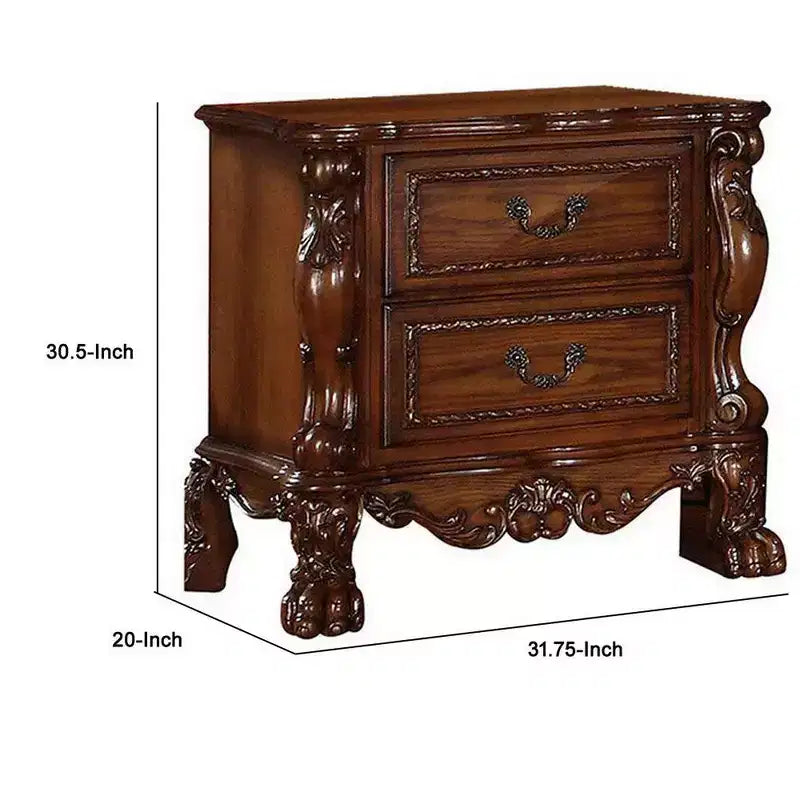 Comodino a 2 cassetti in legno marrone, stile tradizionale