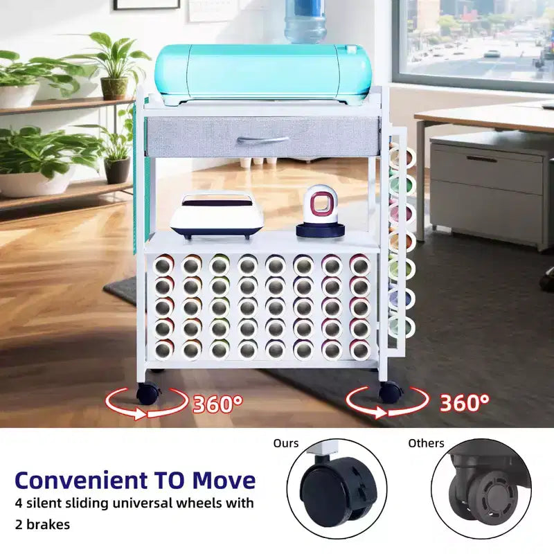 Carrello Portatutto Artigianale con Cassetto in Tessuto e 47 Porta Rotoli in Vinile Bianco/Nero