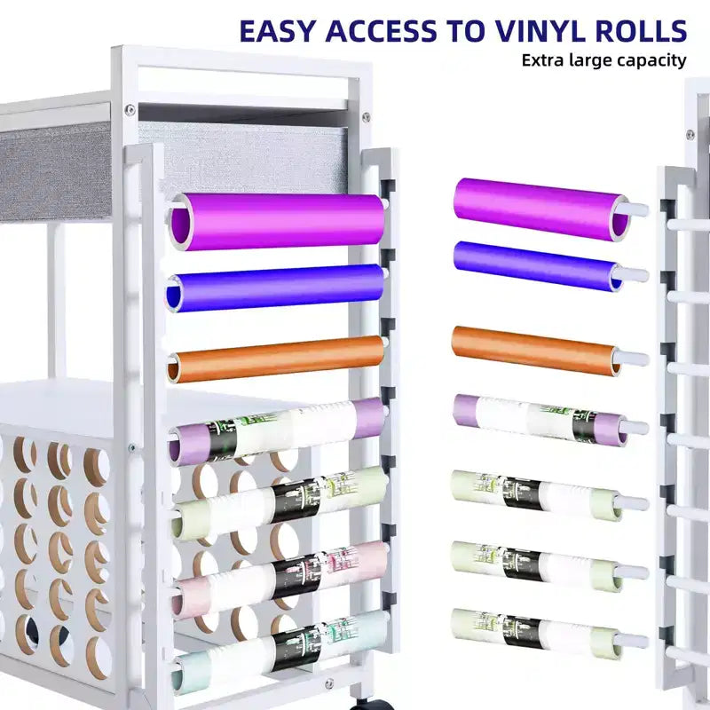 Carrello Portatutto Artigianale con Cassetto in Tessuto e 47 Porta Rotoli in Vinile Bianco/Nero