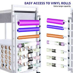 Carrello Portatutto Artigianale con Cassetto in Tessuto e 47 Porta Rotoli in Vinile Bianco/Nero