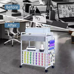 Carrello Portatutto Artigianale con Cassetto in Tessuto e 47 Porta Rotoli in Vinile Bianco/Nero