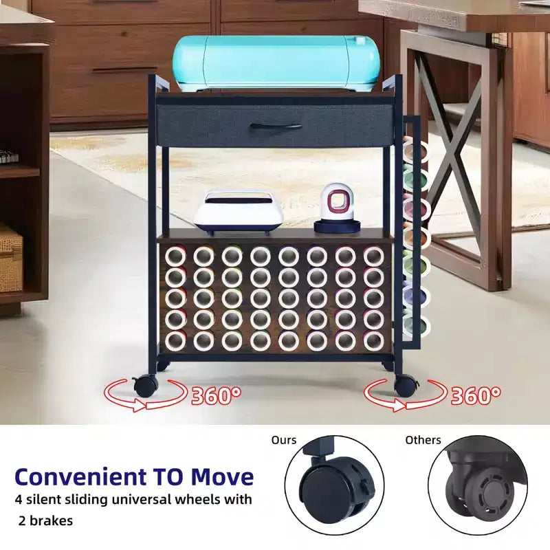 Carrello Portatutto Artigianale con Cassetto in Tessuto e 47 Porta Rotoli in Vinile Bianco/Nero