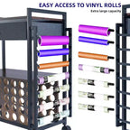 Carrello Portatutto Artigianale con Cassetto in Tessuto e 47 Porta Rotoli in Vinile Bianco/Nero