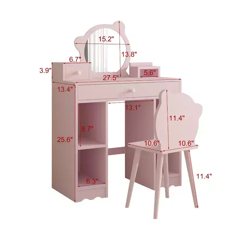 Tavolo da Trucco Rosa per Bambini con Specchio e Sgabello per 1 Bambino