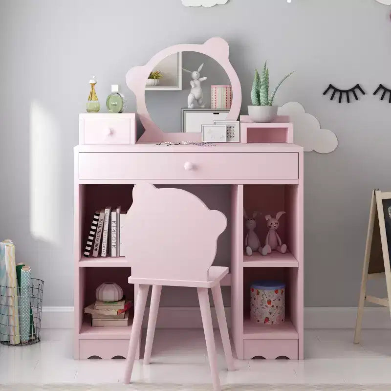 Tavolo da Trucco Rosa per Bambini con Specchio e Sgabello per 1 Bambino