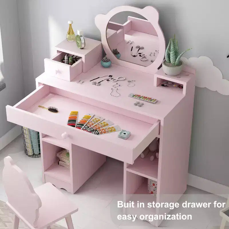 Tavolo da Trucco Rosa per Bambini con Specchio e Sgabello per 1 Bambino