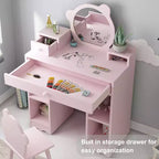 Tavolo da Trucco Rosa per Bambini con Specchio e Sgabello per 1 Bambino