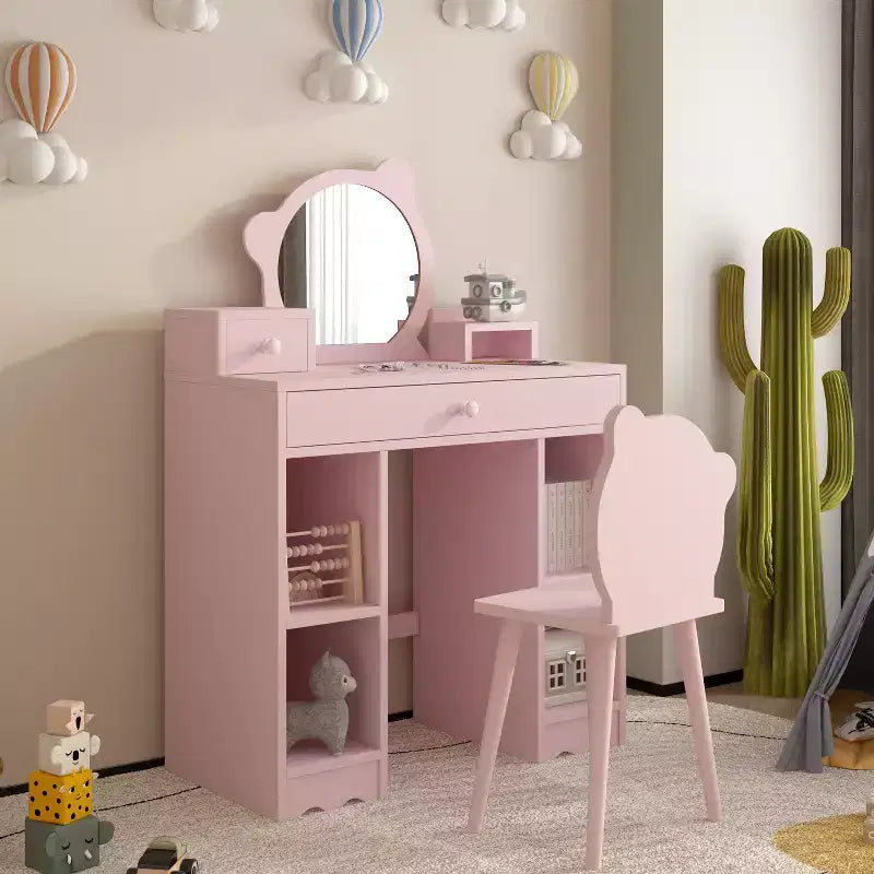 Tavolo da Trucco Rosa per Bambini con Specchio e Sgabello per 1 Bambino