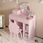 Tavolo da Trucco Rosa per Bambini con Specchio e Sgabello per 1 Bambino