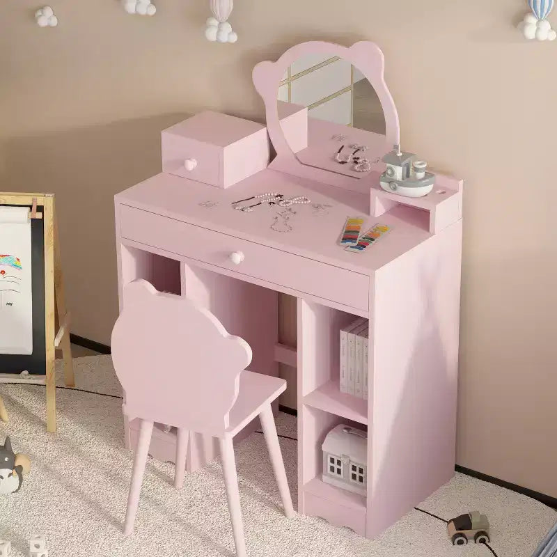 Tavolo da Trucco Rosa per Bambini con Specchio e Sgabello per 1 Bambino