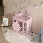 Tavolo da Trucco Rosa per Bambini con Specchio e Sgabello per 1 Bambino