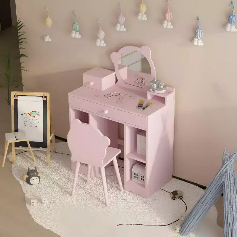 Tavolo da Trucco Rosa per Bambini con Specchio e Sgabello per 1 Bambino