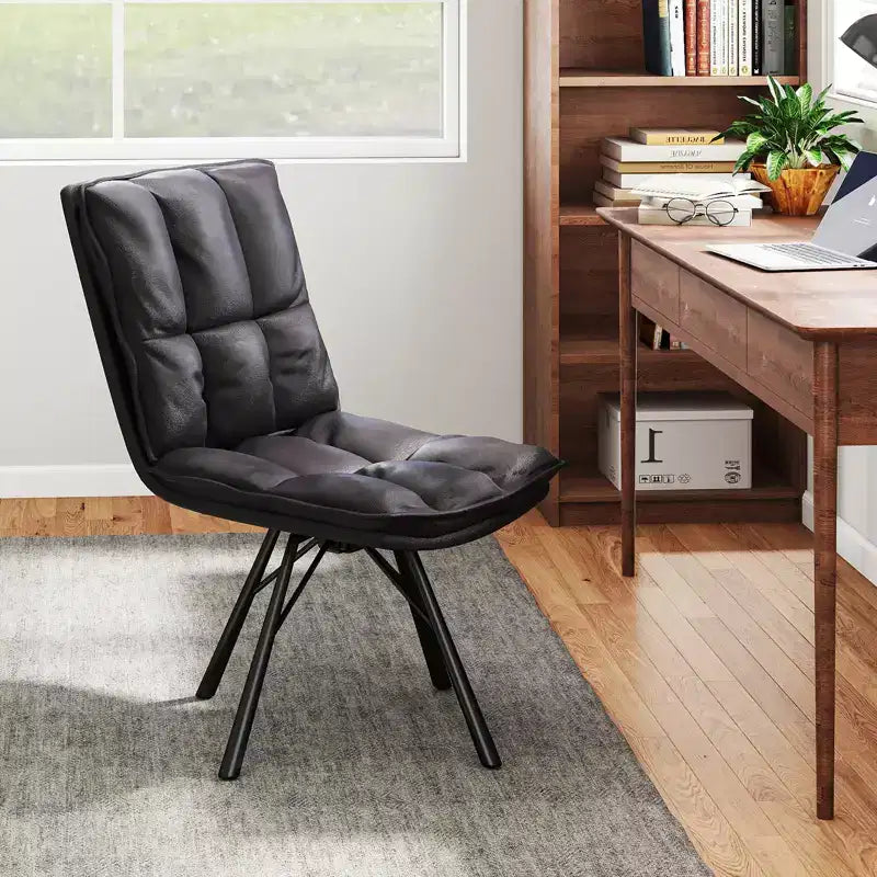 Bestier Upholstered Dinning Chair, Single PU Leather Kitchen Chair, Ergonomic Home Office Desk Chair, 18.5''Seat Height Soft Table Chair, Black