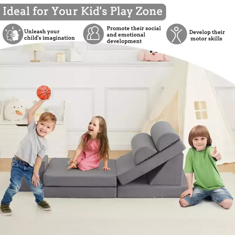 Divano modulare per bambini grigio, 2 posti