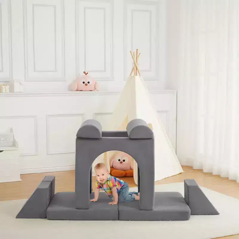 Divano modulare per bambini grigio, 2 posti