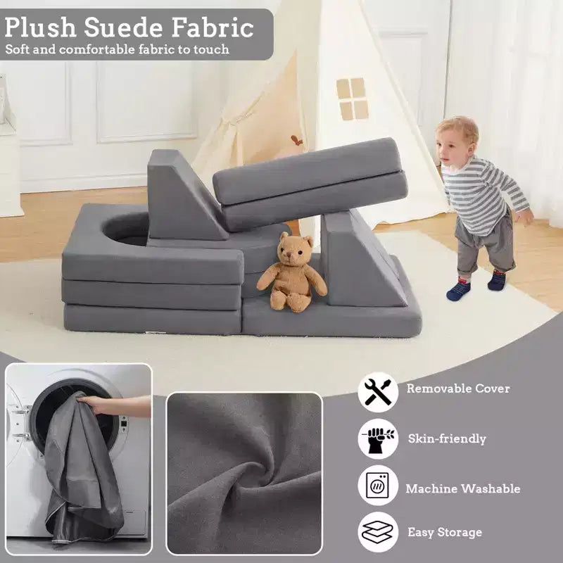 Divano modulare per bambini grigio, 2 posti