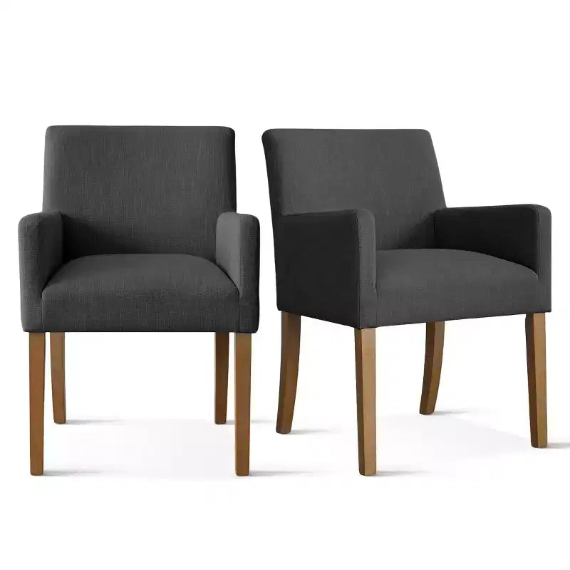 Set di 2 Poltrone Imbottite in Lino con Braccioli — Beige / Nero / Blu / Crema / Verde Scuro / Grigio, Gambe in Legno Massello, Posti a Sedere per 2