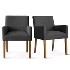 Set di 2 Poltrone Imbottite in Lino con Braccioli — Beige / Nero / Blu / Crema / Verde Scuro / Grigio, Gambe in Legno Massello, Posti a Sedere per 2