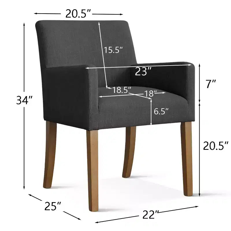 Set di 2 Poltrone Imbottite in Lino con Braccioli — Beige / Nero / Blu / Crema / Verde Scuro / Grigio, Gambe in Legno Massello, Posti a Sedere per 2