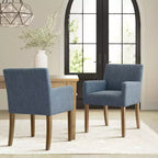 Set di 2 Poltrone Imbottite in Lino con Braccioli — Beige / Nero / Blu / Crema / Verde Scuro / Grigio, Gambe in Legno Massello, Posti a Sedere per 2