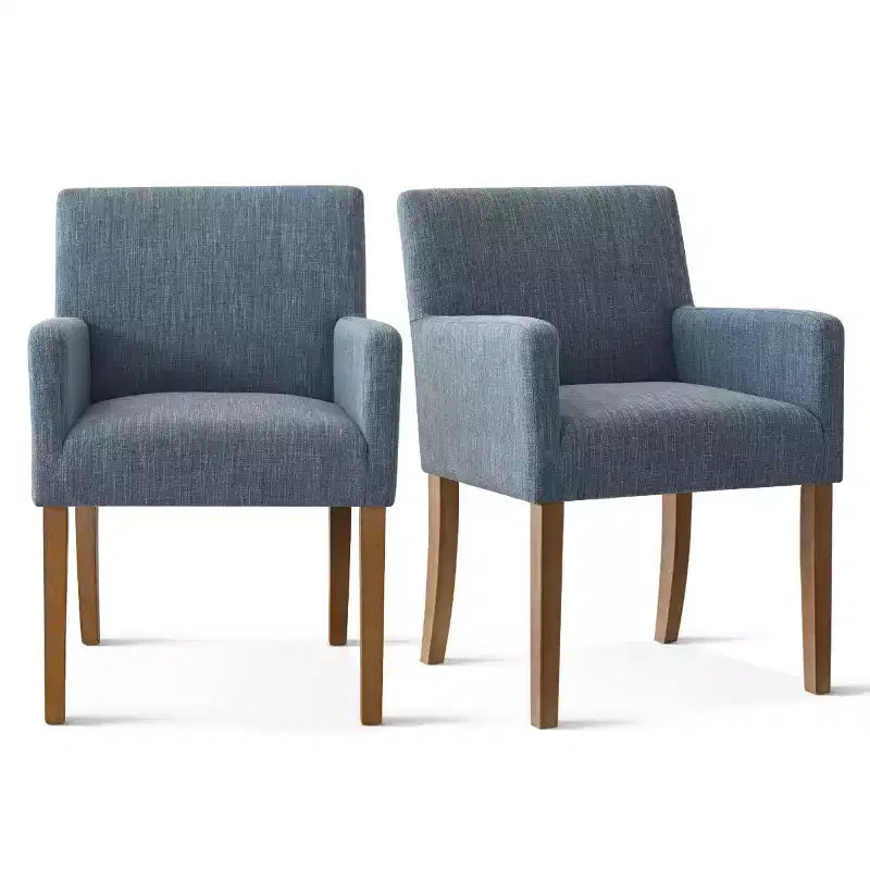Set di 2 Poltrone Imbottite in Lino con Braccioli — Beige / Nero / Blu / Crema / Verde Scuro / Grigio, Gambe in Legno Massello, Posti a Sedere per 2