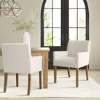Set di 2 Poltrone Imbottite in Lino con Braccioli — Beige / Nero / Blu / Crema / Verde Scuro / Grigio, Gambe in Legno Massello, Posti a Sedere per 2