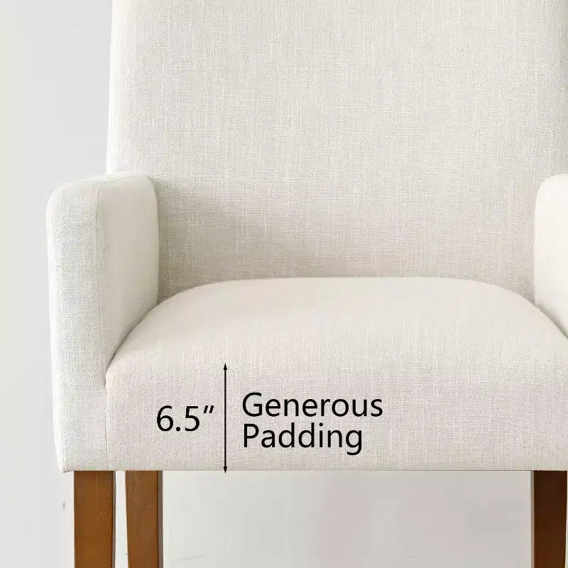 Set di 2 Poltrone Imbottite in Lino con Braccioli — Beige / Nero / Blu / Crema / Verde Scuro / Grigio, Gambe in Legno Massello, Posti a Sedere per 2