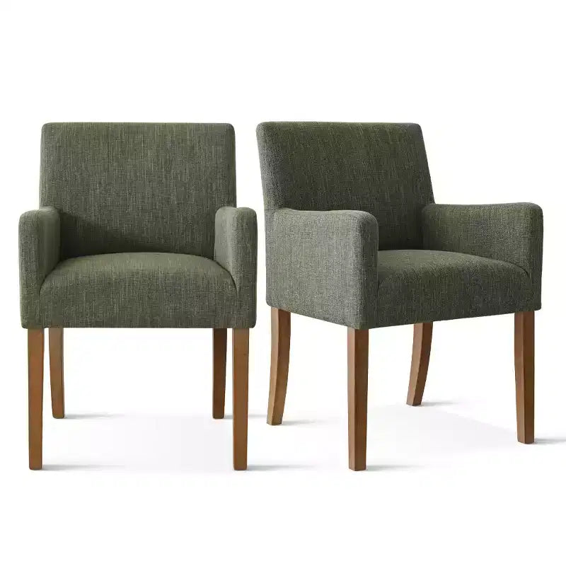 Set di 2 Poltrone Imbottite in Lino con Braccioli — Beige / Nero / Blu / Crema / Verde Scuro / Grigio, Gambe in Legno Massello, Posti a Sedere per 2