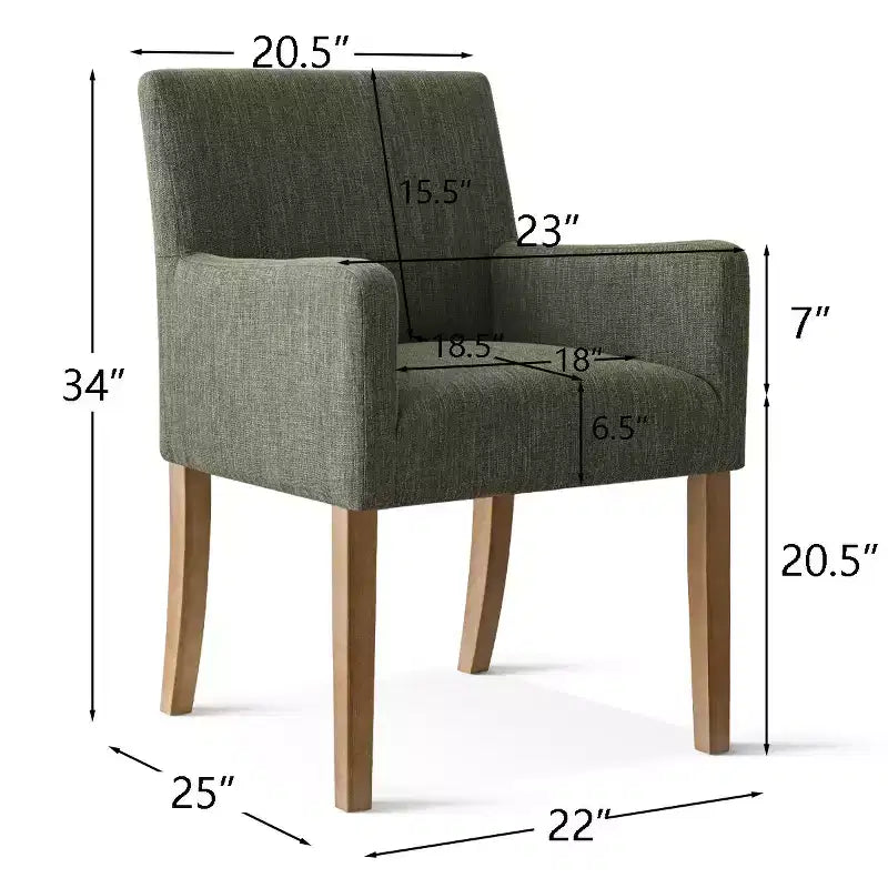 Set di 2 Poltrone Imbottite in Lino con Braccioli — Beige / Nero / Blu / Crema / Verde Scuro / Grigio, Gambe in Legno Massello, Posti a Sedere per 2