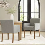 Set di 2 Poltrone Imbottite in Lino con Braccioli — Beige / Nero / Blu / Crema / Verde Scuro / Grigio, Gambe in Legno Massello, Posti a Sedere per 2