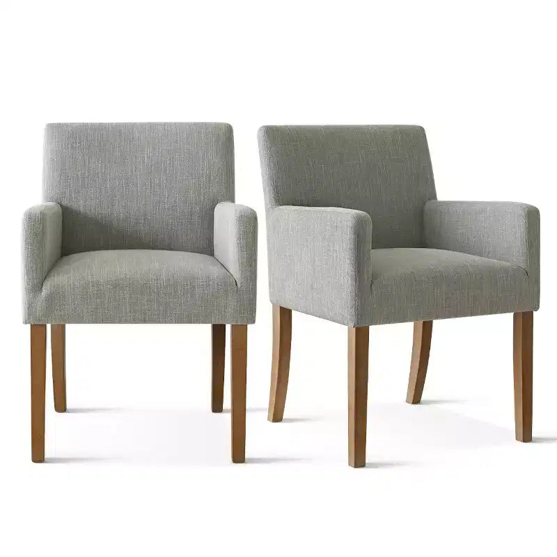 Set di 2 Poltrone Imbottite in Lino con Braccioli — Beige / Nero / Blu / Crema / Verde Scuro / Grigio, Gambe in Legno Massello, Posti a Sedere per 2