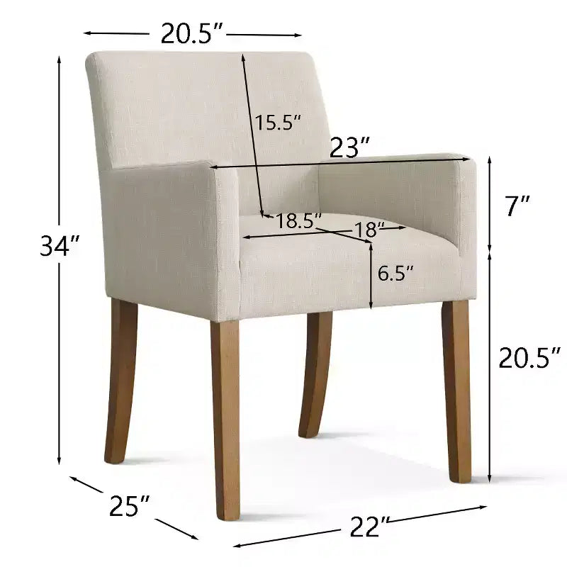 Set di 2 Poltrone Imbottite in Lino con Braccioli — Beige / Nero / Blu / Crema / Verde Scuro / Grigio, Gambe in Legno Massello, Posti a Sedere per 2